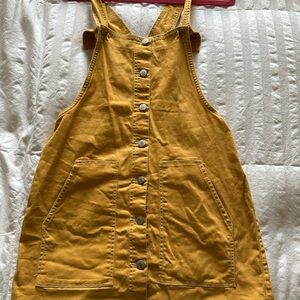 Mustard Button-Front Pinafore Dress
